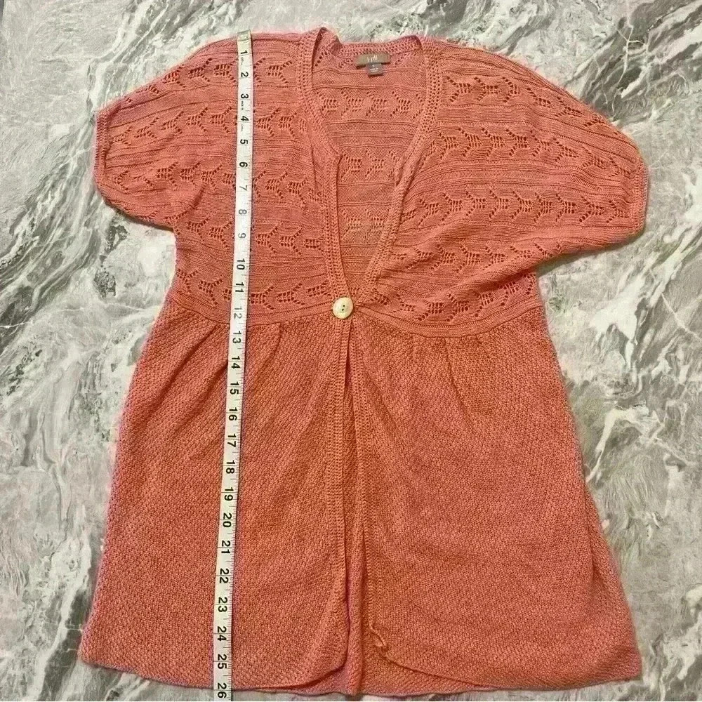J. Jill Knitted Short-sleeve 1 Button Linen-blend Cardigan, Women's Size S Pink - Picture 3 of 7